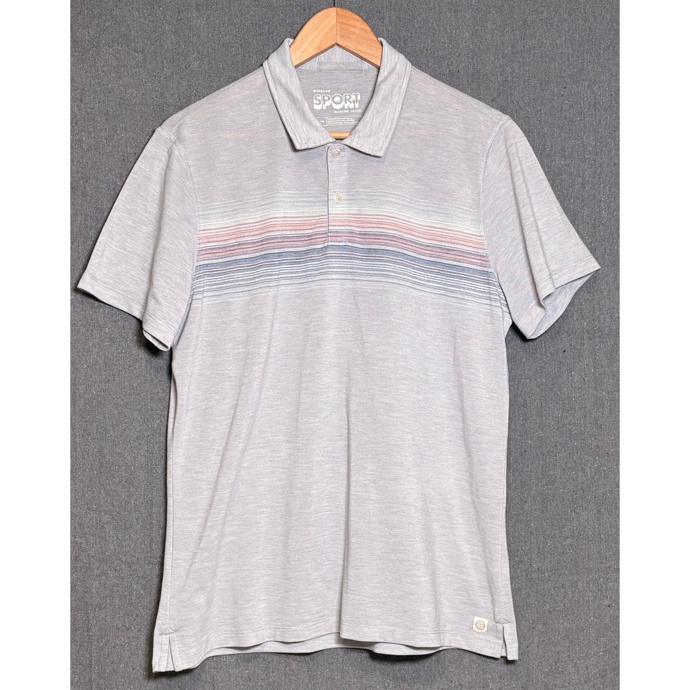 Marine Layer Weekend Sport Polo Shirt Mens Medium Grey Stripe Recycled